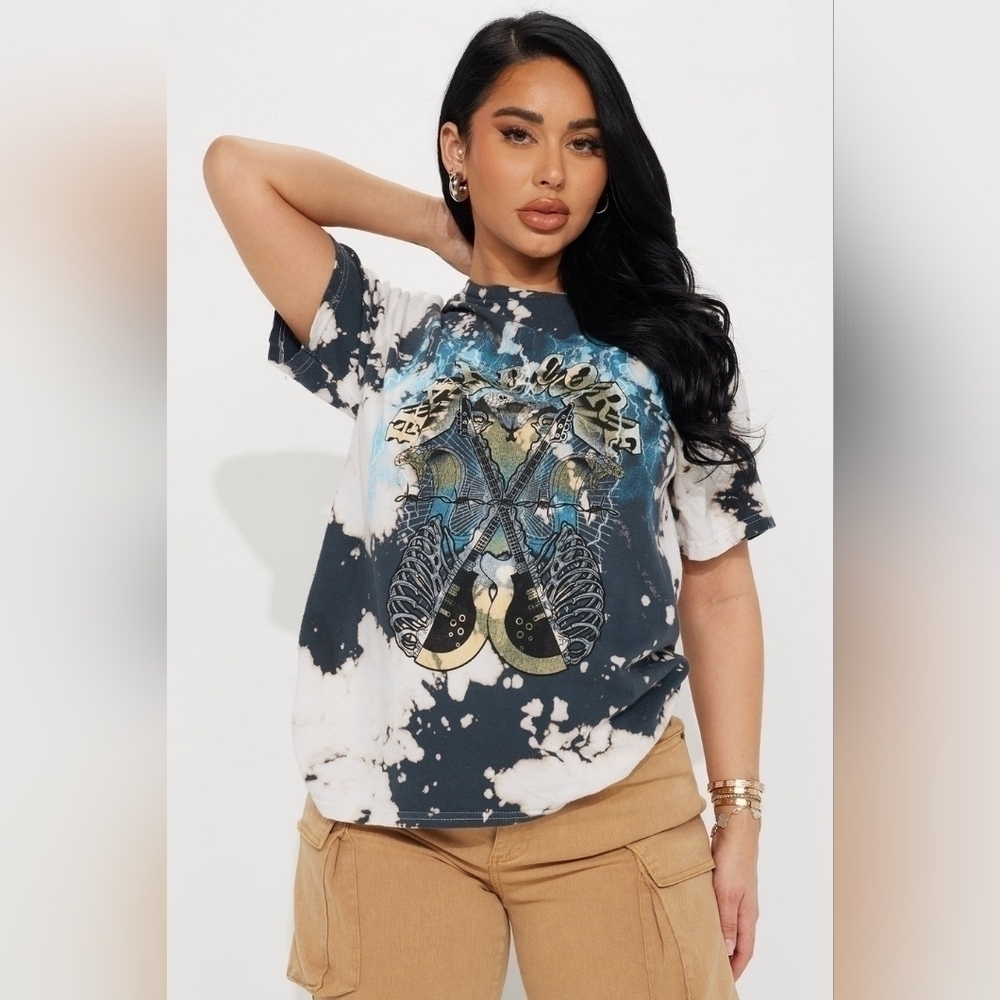 Hardcore Bleached T-Shirt ⚫️ Black Fashion Nova Tee *New* XS